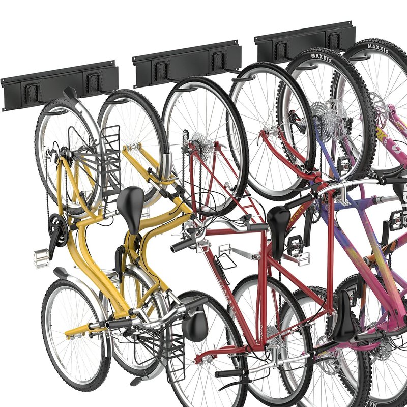 WALMANN Bike Hooks for Garage Wall, 6 Bikes Storage Rack Space Saving Wall Bike Mount Holds Up to 300 lbs, Vertical Bicycle Storage
