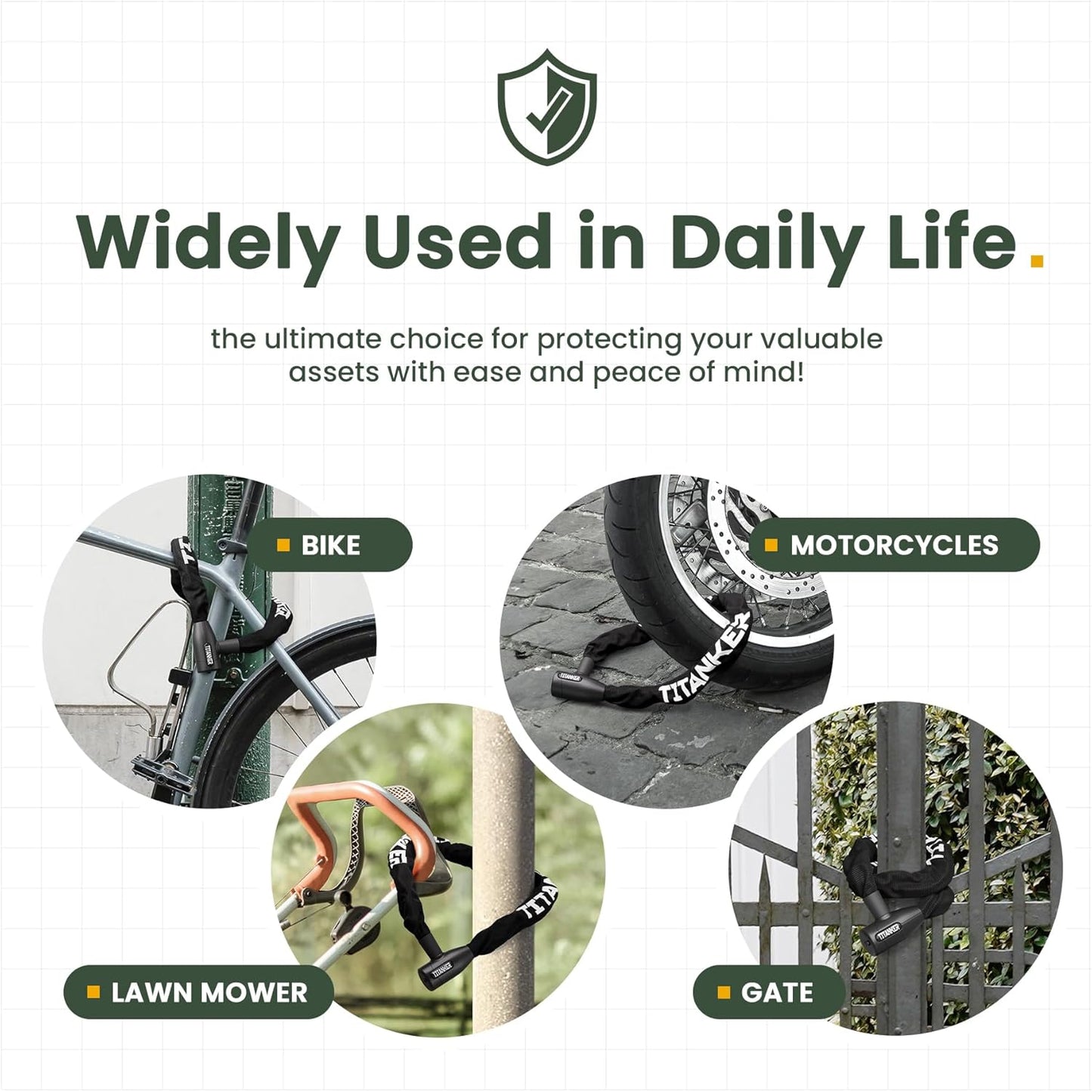 Titanker Bike Chain Lock - Heavy Duty Anti-Theft Security for Bikes & Motorcycles | 3.3 Feet Long, 6mm-10mm Thick