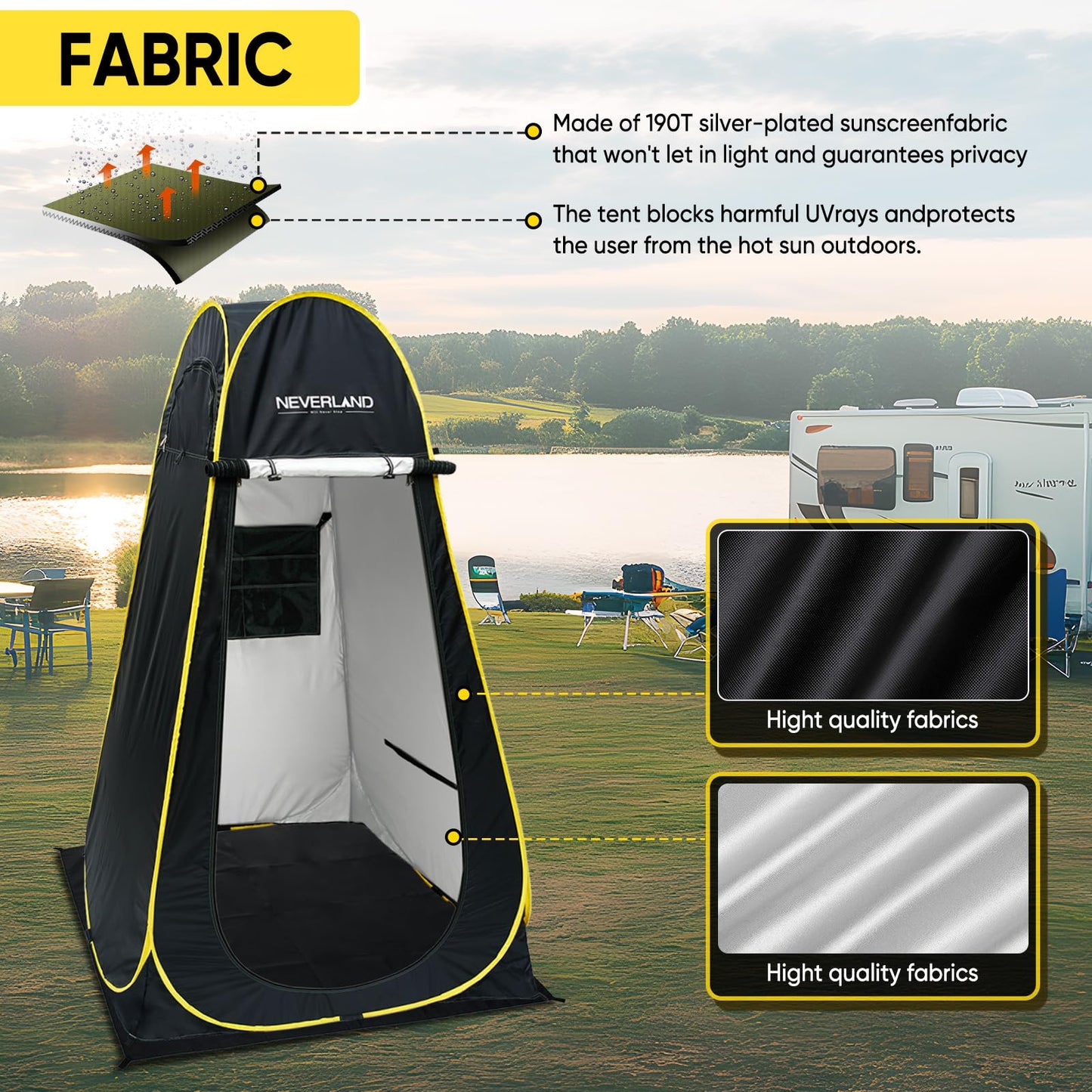 NEVERLAND Pop up Privacy Shower Tent - Portable Changing Shower Tent, Dressing Room, Bathroom, Outdoor Rain Shelter for Camping, Hiking, Beach