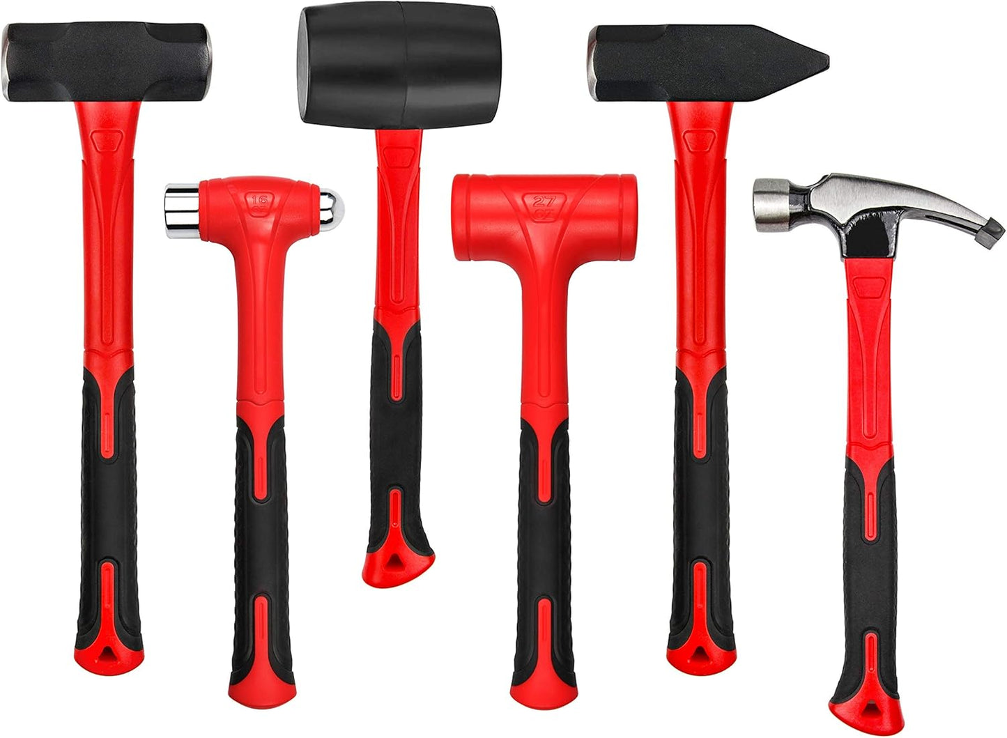 5-Piece Hammer Set with Fiberglass Handles | Ball Peen, Rubber Mallet & Sledge Hammers