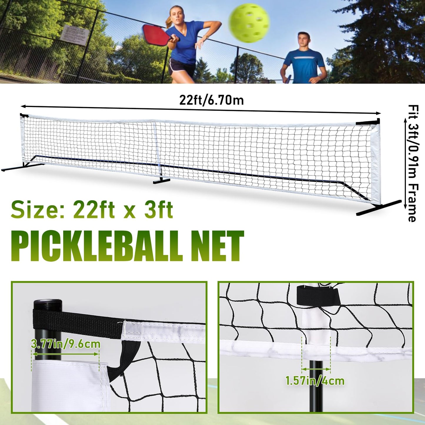 TOBWOLF 22x3ft Pickleball Replacement Net, Indoor Outdoor Pickleball Nets for Most Free-Standing Pickle Ball Frame, Official Regulation Size Net for Portable Pickleballs Nets System