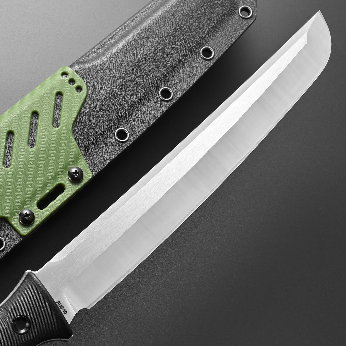 Gtkii GTK6 Fixed Blade Knife AUS-10 Steel Blade Full Tang Nylon Fiberglass Handle EDC Fixed Knifes for Outdoor Camping Adventure(Silver)