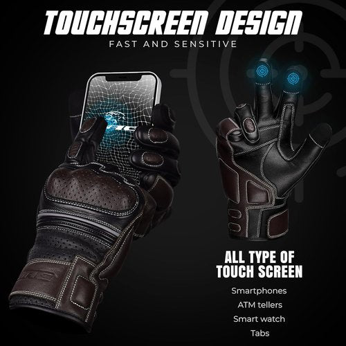 J.A.G. Motorcycle Gloves - Premium Leather Perforated Gloves for Men with Knuckle Protection | Touchscreen Riding Gear