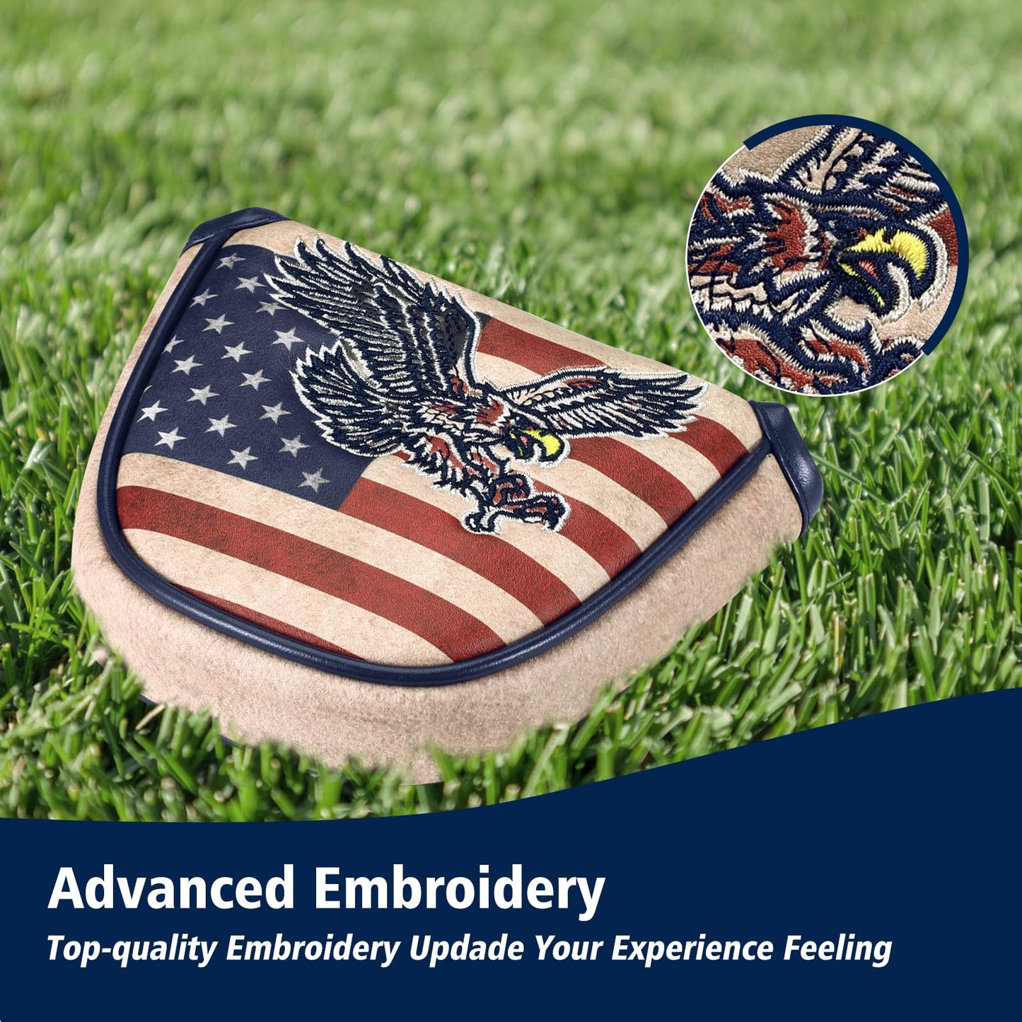 GIGAPOWER Golf Mallet Putter Cover, Elegant Embroidery Premium Leather Golf Club Head Cover Putter Headcover with Magnetic Closure Fits Most Putters