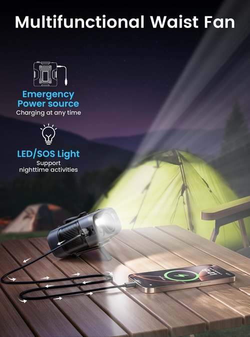 Koonie Portable Waist Clip Fan, Wearable Belt Personal Device with 100 Levels Speeds, Rechargeable Battery Supports 24H Working Time, Cool Clip Fan Under Shirt for Outdoor Work Camping Travel