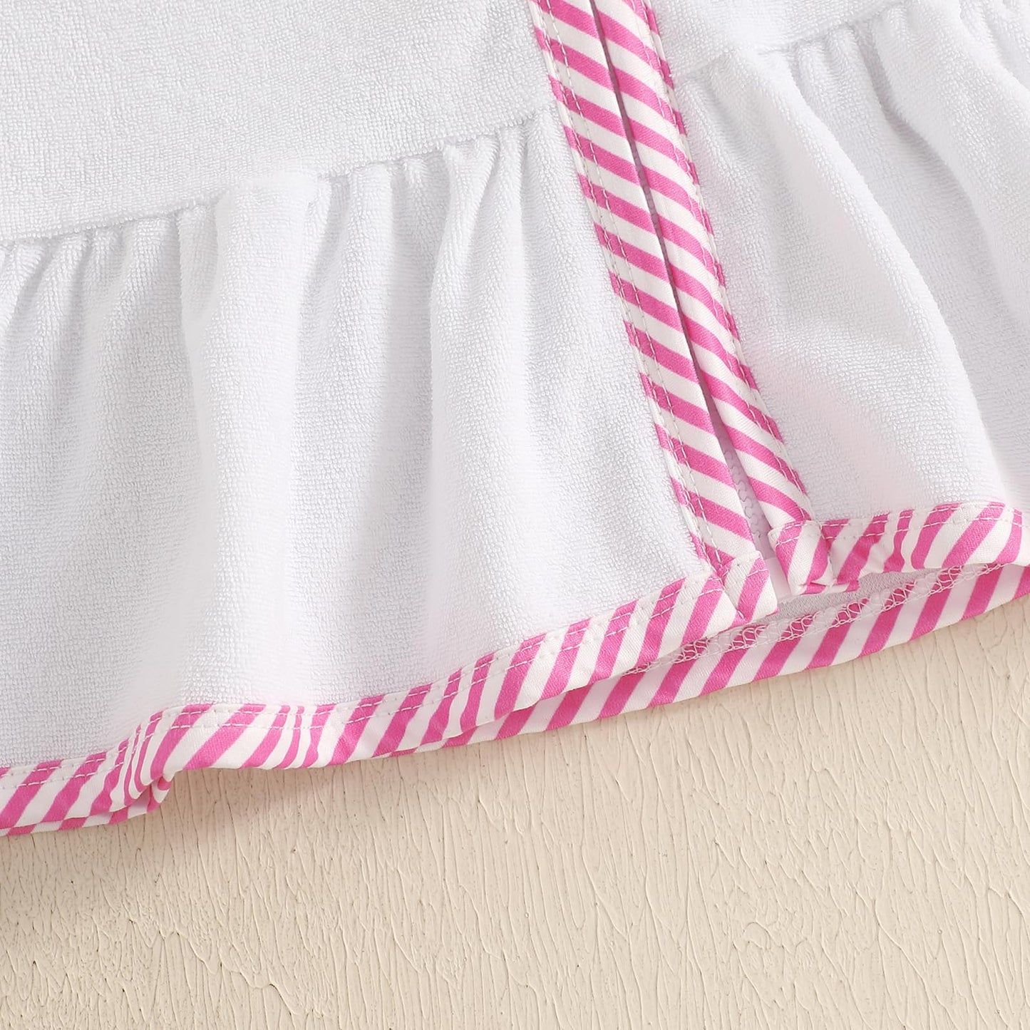 SAYOO Girls Terry Cloth Swim Cover Up Kids Hooded Swimsuit Coverup Zip-Up Striped Color Contrast Beach Bathing Robe Dress (Pink, 7-8T)