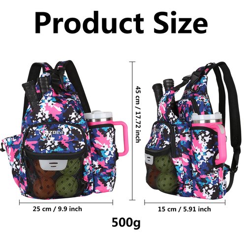 ZOEA Pickleball Backpack with Water Bottle Holder, Waterproof Multi-Style, Reflective Design, Adjustable Straps, Hidden Storage (Gray Flower)