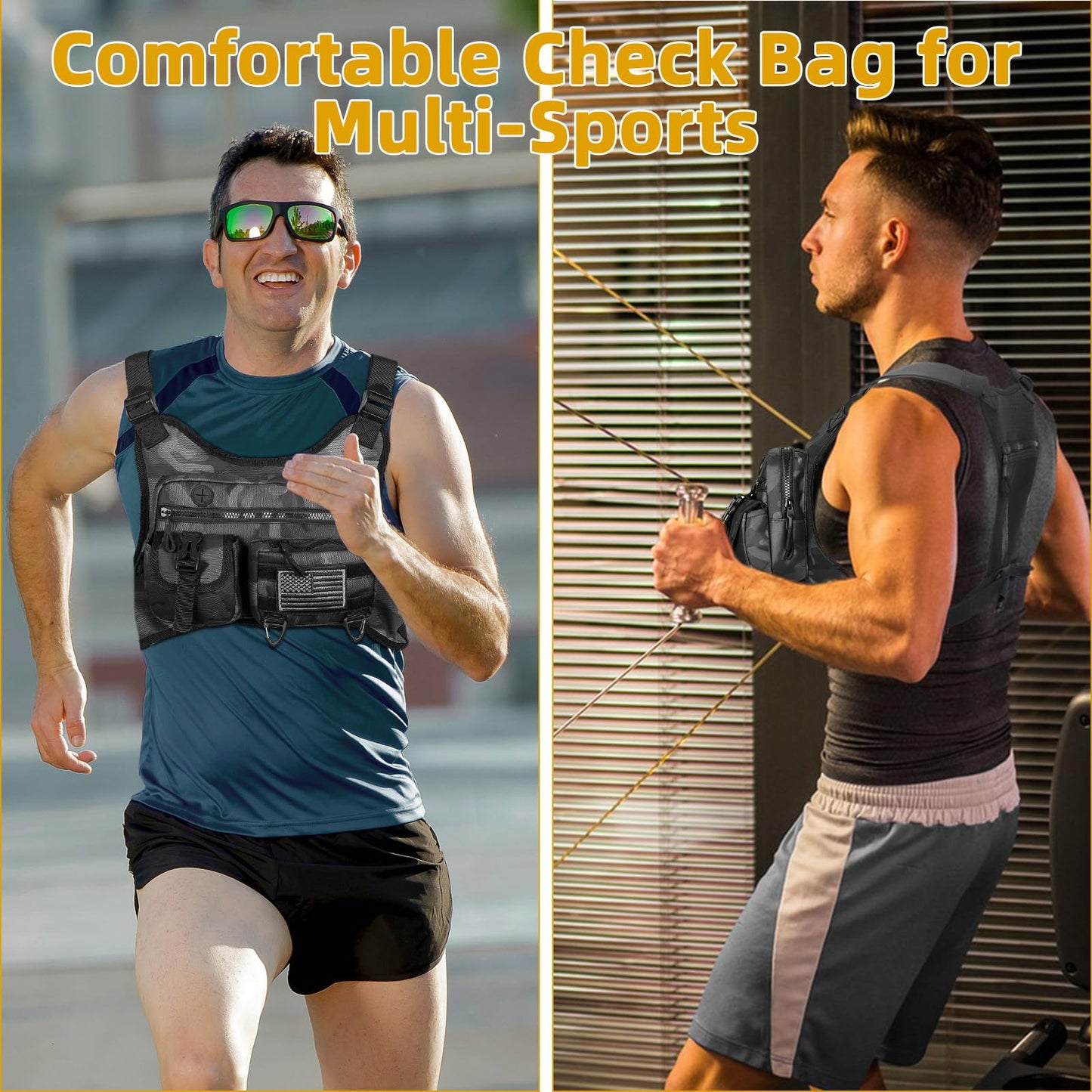 WILDKEN Chest Bag For Men, Water Resistant Lightweight Running Vest with Extra Storage Tactical Chest Pack for Workouts, Cycling, Hiking (Camo)