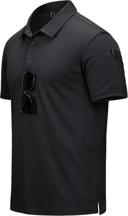CRYSULLY Men's Polo Shirt - Quick Dry Tactical Collared Golf Shirt | Short Sleeve Pique Jersey