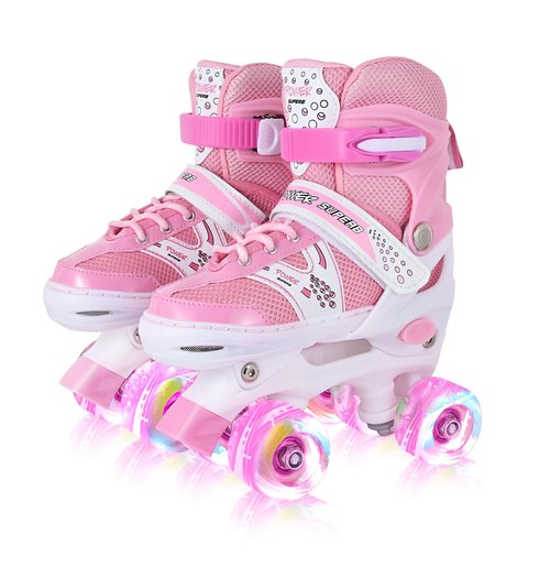 Adjustable Roller Skates for Girls & Kids, 4 Sizes, All Wheels Light Up, Fun Illuminating, Beginner-Friendly, Small(12J-2), Pink