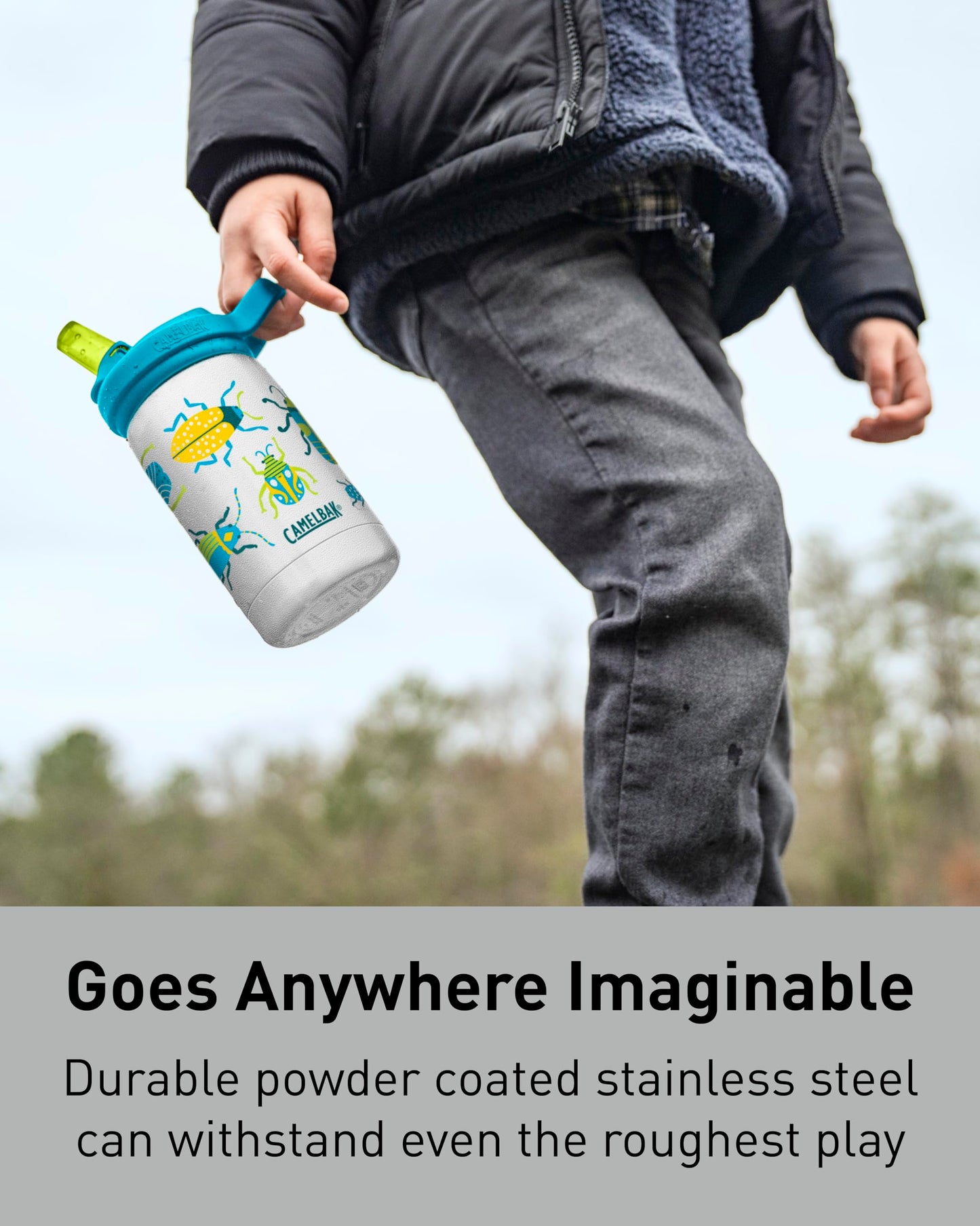CamelBak Eddy+ Kids Insulated Stainless Steel Water Bottle with Bite Valve Straw, Leak‑Resistant Design for Everyday Hydration, 12oz, School of Sharks
