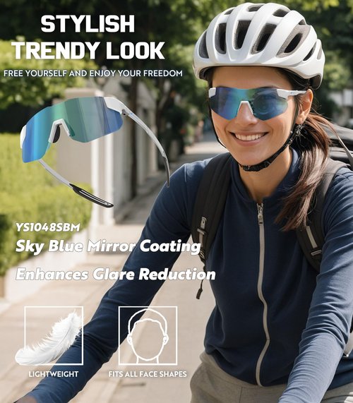YAMAS Sport Sunglasses for Mens and Womens, Wrap around Sunglasses, Windproof & Shatterproof, Non-Slip Nose Pads for Hiking, Climbing, Cycling and Running, UV400 Protection, Sky Blue Mirror