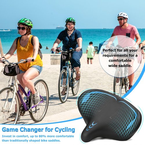 CDYWD Oversized Bike Seat for Men & Women Comfort, Extra Wide Bicycle Seat Cushion, Comfortable Wing Padded, Large Replacement Saddle for Peloton, Stationary Exercise Bike, Ebike, Cruiser, City Bike