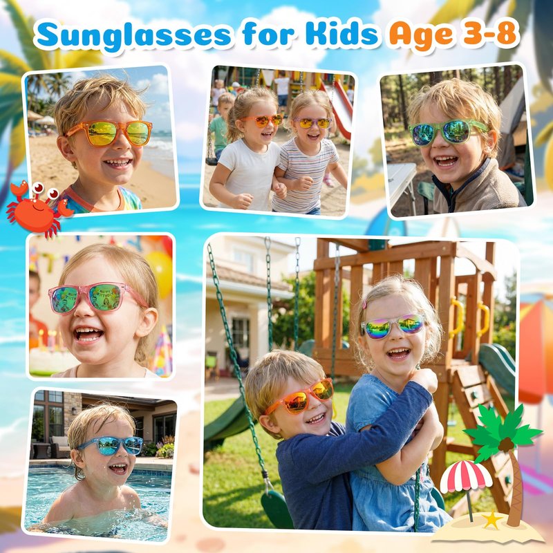 Froman Kids Sunglasses Bulk - 16 Pack Party Favors for Boys Girls Ages 3-8, Neon Colors with UV 400 Protection, Birthday Goodie Bag Stuffers