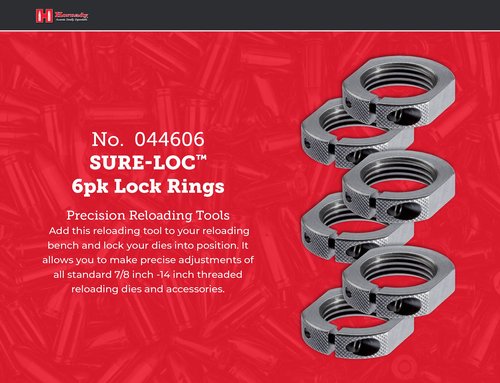 Hornady Sure-Loc Lock Rings, 6 Pack, 044606 - Fits on Standard 7/8-14 Inch Threaded Dies & Accessories - Split Ring Design Die Lock Rings Applies Constant Pressure & Wrench Flats for Easy On/Off