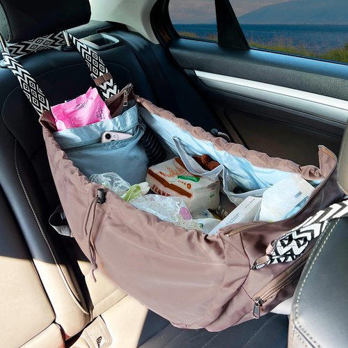 Carfond Large Capacity Portable Backpack Tote Bag For Car Travel, Lightweight Foldable Nylon Travel & Shopping Bag with 15 Pockets, Khaki