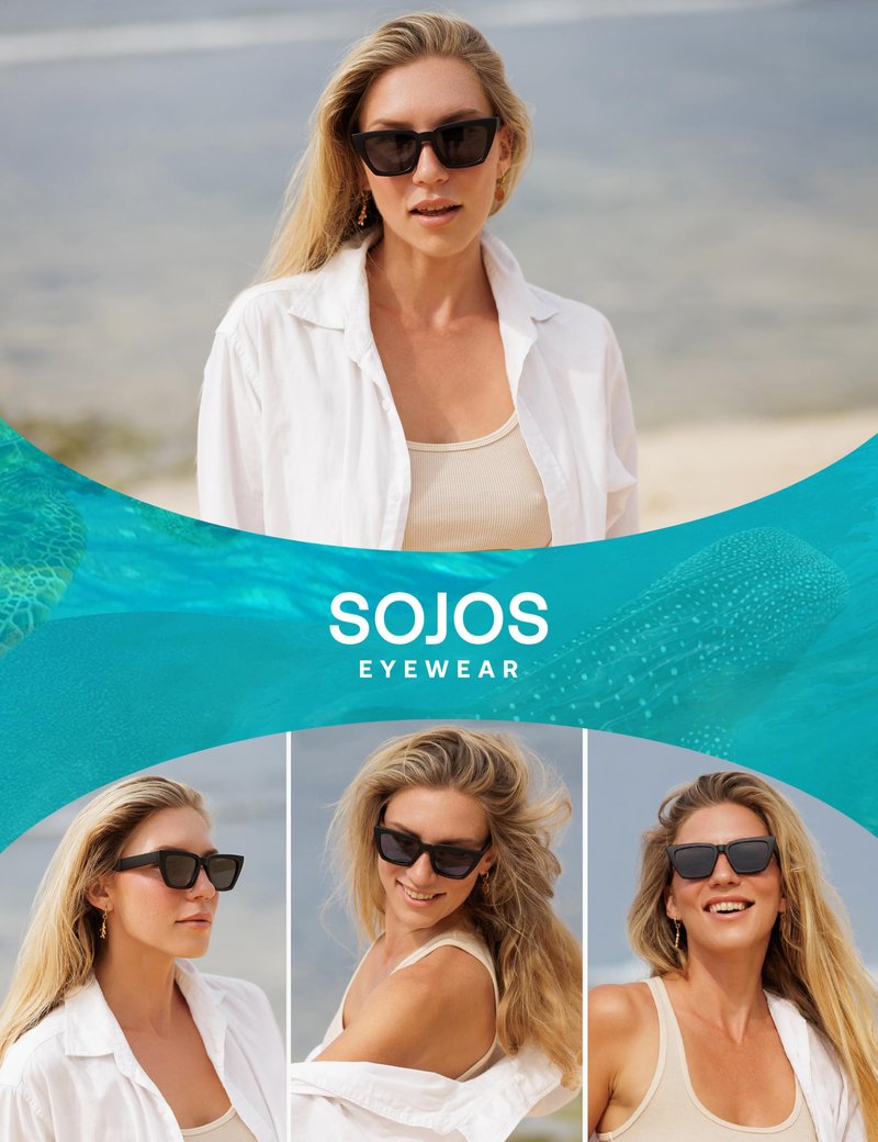 SOJOS Cat-Eye Sunglasses Recycled Fishing Net Frame Eco-Friendly UV400 Polarized Lenses,Atlantic Ocean,Brown