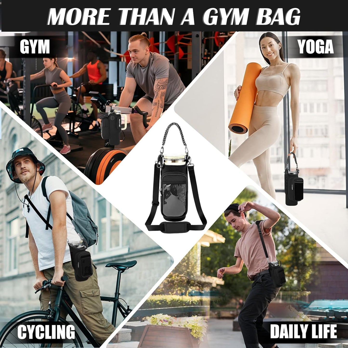 Skiennix Magnetic Gym Bag - Water Bottle Carrier Holder with Strap for Stanley - Compact Accessories Pouch