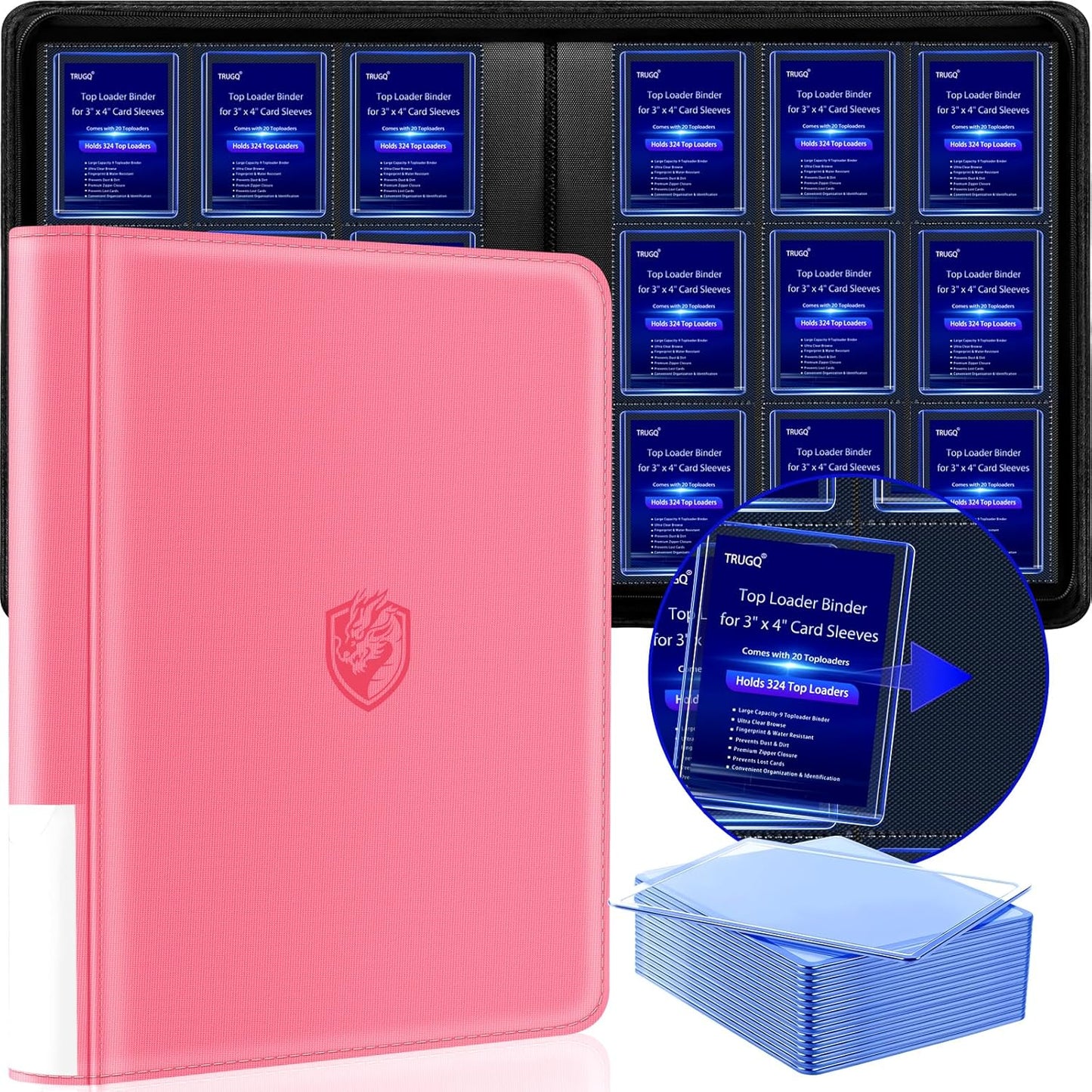 Toploader Binder - Holds 324 Toploaders | Waterproof PU Leather + Anti-Yellowing Inserts | Portable Card Organizer