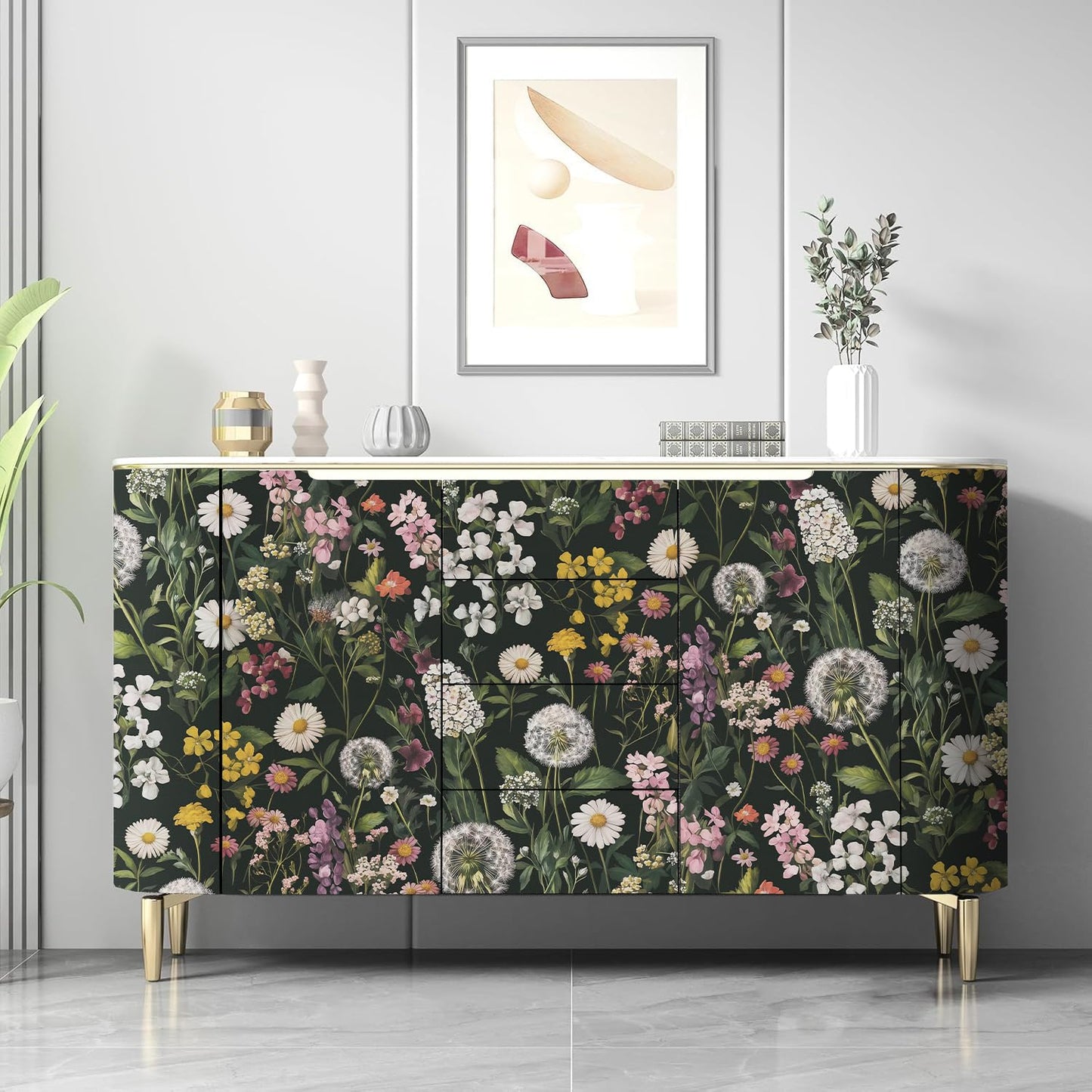 lenify Floral Peel and Stick Wallpaper Floral Leaf Contact Paper 16.9inch x 118.1inch Boho Peel and Stick Wallpaper Green Removable Self Adhesive Flower Contact Paper for Bedroom Decorative Vinyl