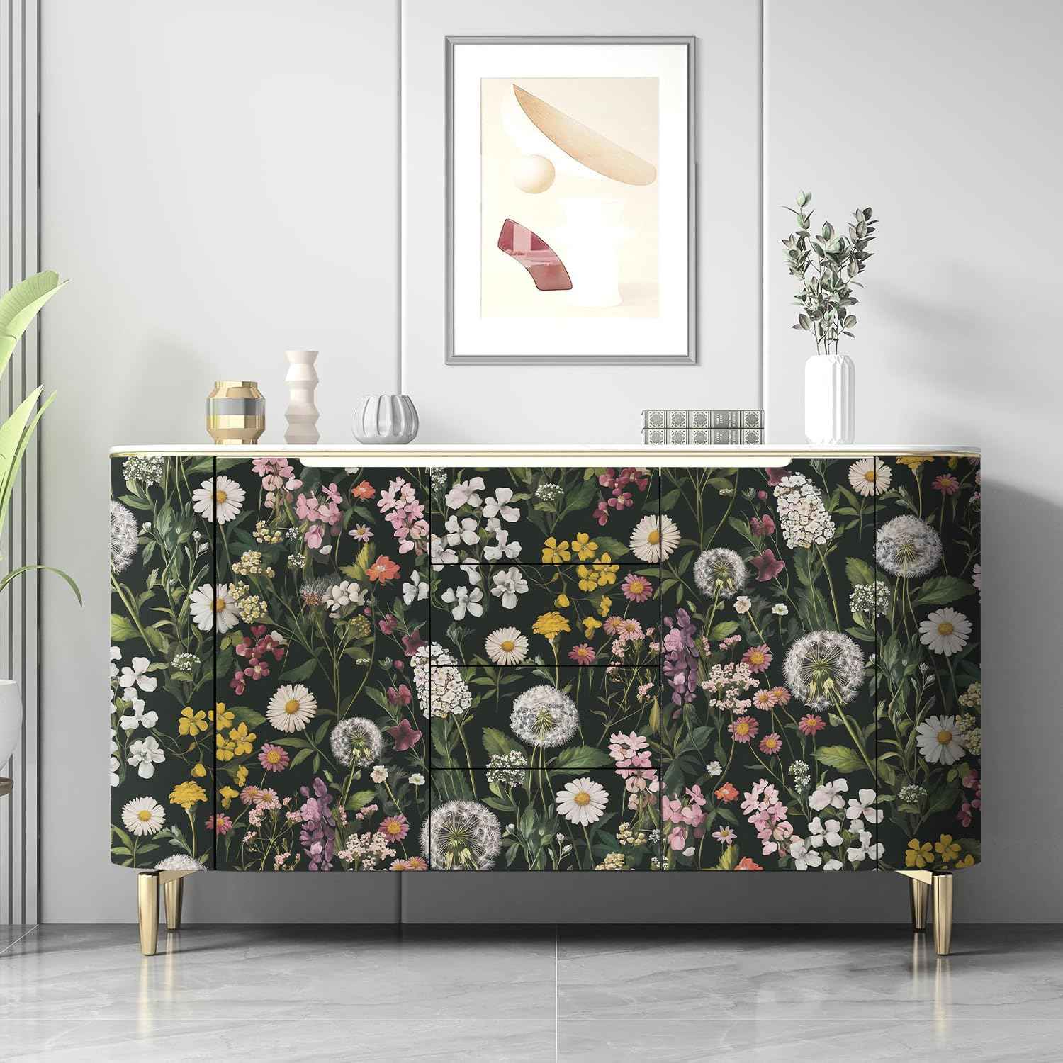 lenify Floral Peel and Stick Wallpaper Floral Leaf Contact Paper 16.9inch x 196.8inch Boho Peel and Stick Wallpaper Green Removable Self Adhesive Flower Contact Paper for Bedroom Decorative Vinyl