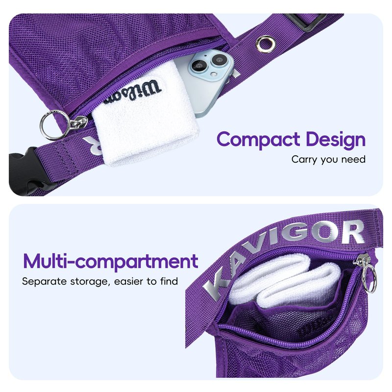 KAVIGOR Pickleball & Tennis Ball Holder Waist Pouch Holds 3-4 Balls, Multi-Functional Sports Belt Bag with Zipper Pocket and Carabiner