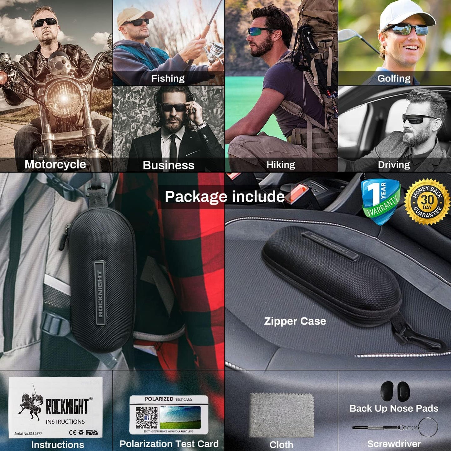 ROCKNIGHT HD Polarized Sunglasses - Ultra-Light UV400 Protection for Golf & Fishing Outdoors