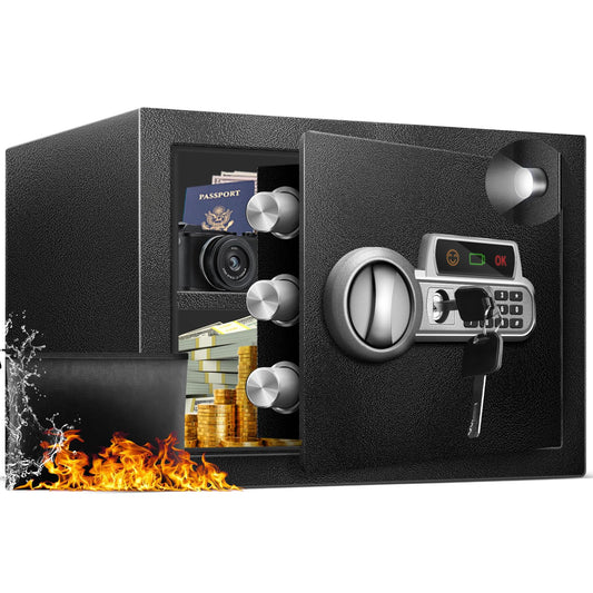 Fdsutvit Safe Box 1.5 Cu Ft, Steel Security with Fireproof Bag & Digital Electronic Keypad, Safety Lock Box, Sensor Light, Removable Shelf, Home Safe for Valuables Documents Money Jewelry