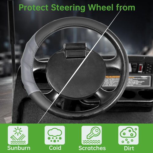 10L0L 13 Inch Golf Cart Steering Wheel Cover for EZGO TXT & RXV, Anti Slip PU Leather & Comfortable Grip Feeling-Black Grey