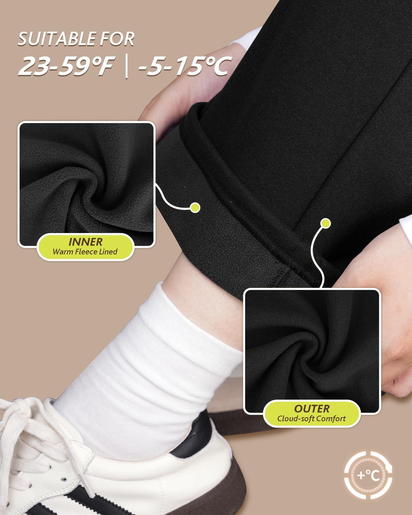 CAMPSNAIL Womens Fleece Lined Sweatpants Wide Leg Winter Warm Thermal Straight Leg Baggy Lounge Sweat Pants with Pockets Black