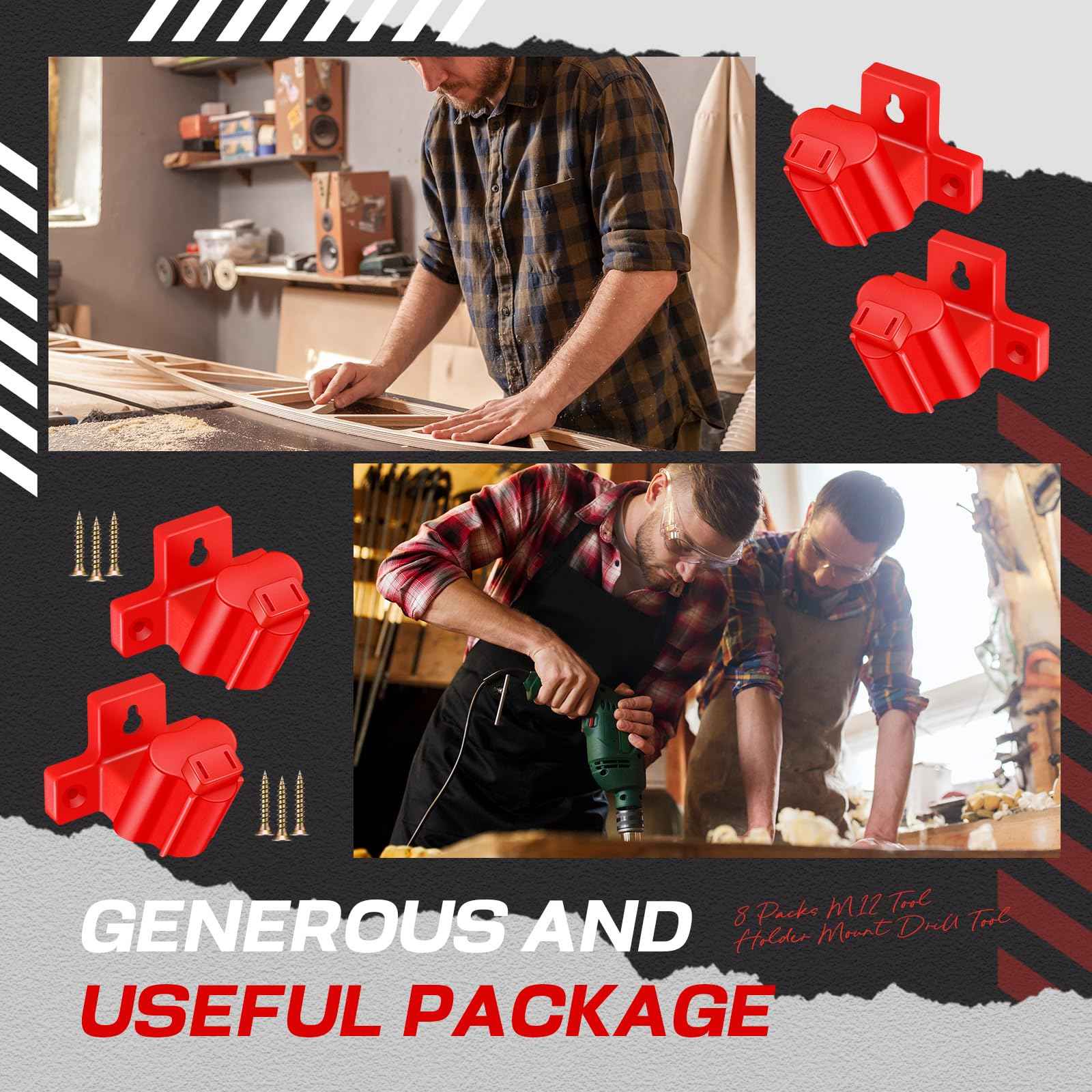 Threlaco 8 Packs Tool Holder Mount Drill Tool Hanger Compatible with Milwaukee M12 12V Wall Mount Drill Organizer Utility Storage Rack