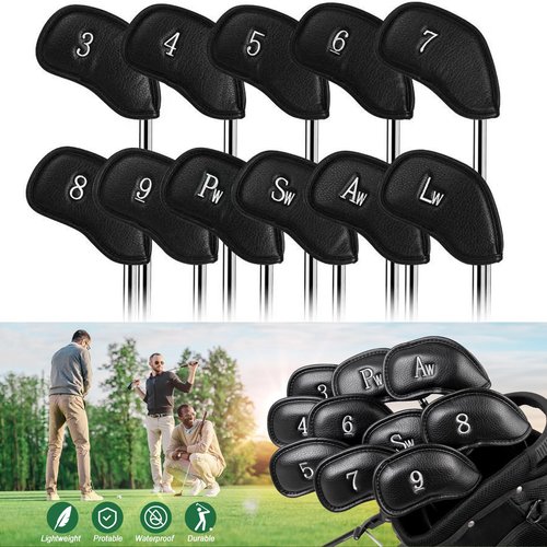 KFYIOE Golf Iron Head Covers (12-Pack) Synthetic Leather Waterproof Club Head Covers for Standard Irons – Magic Tape Closure, Universal Fit & Anti-Loss Design