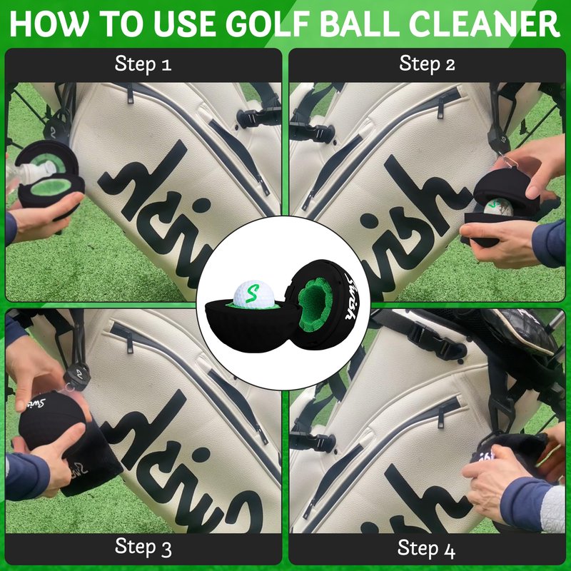 Tharos Distribution Swish Portable Golf Ball Cleaner for Golf Bag or Cart - Best Golf Accessories - Gifts (Black)