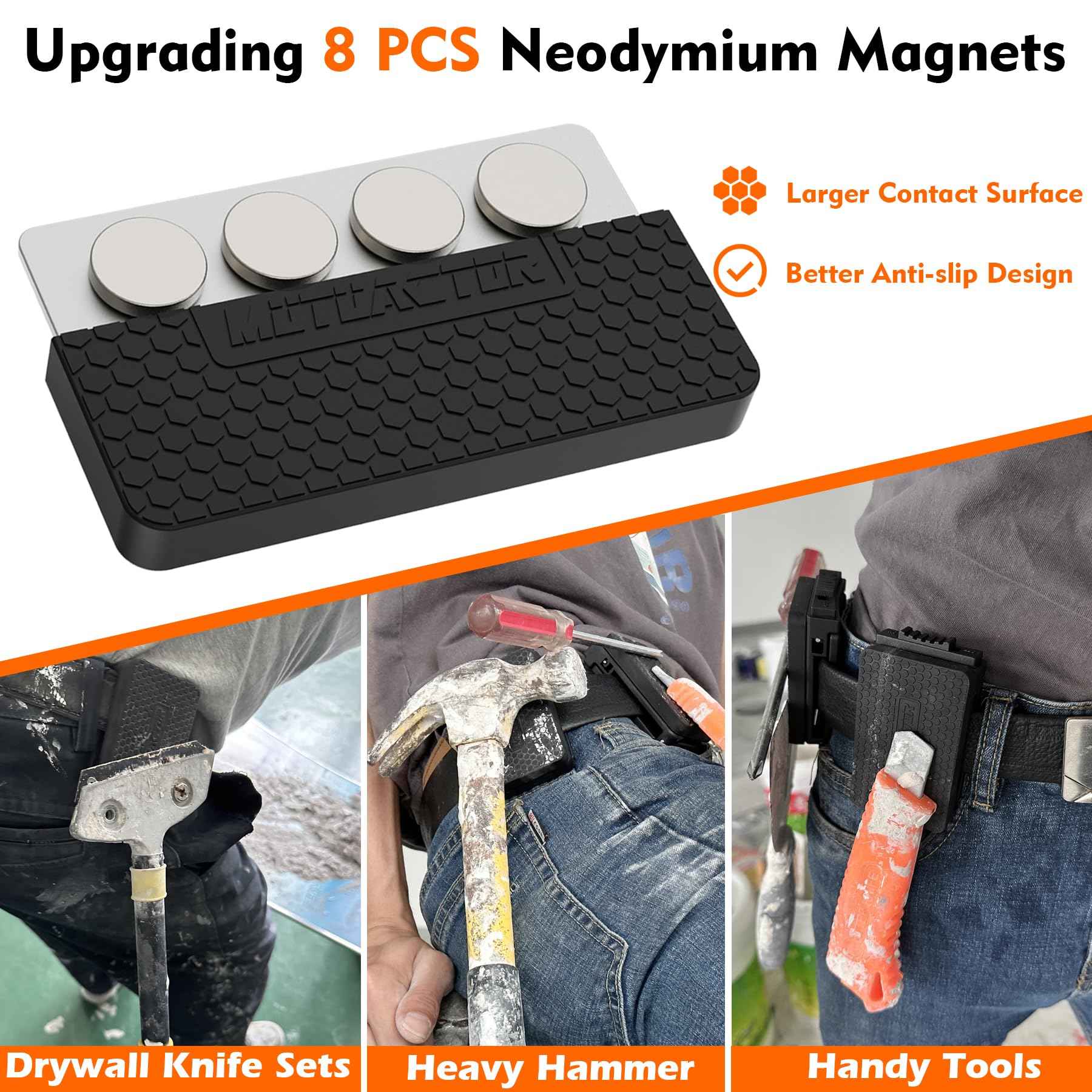 MUTUACTOR Magnetic Belt Clip Heav Duty, 2PCS Super Strong Tool Belt Tool Holster,Anti-Slip Rubber Coated Magnetic Belt Clip for Organizing Screwdrivers Hammers Wrenchs