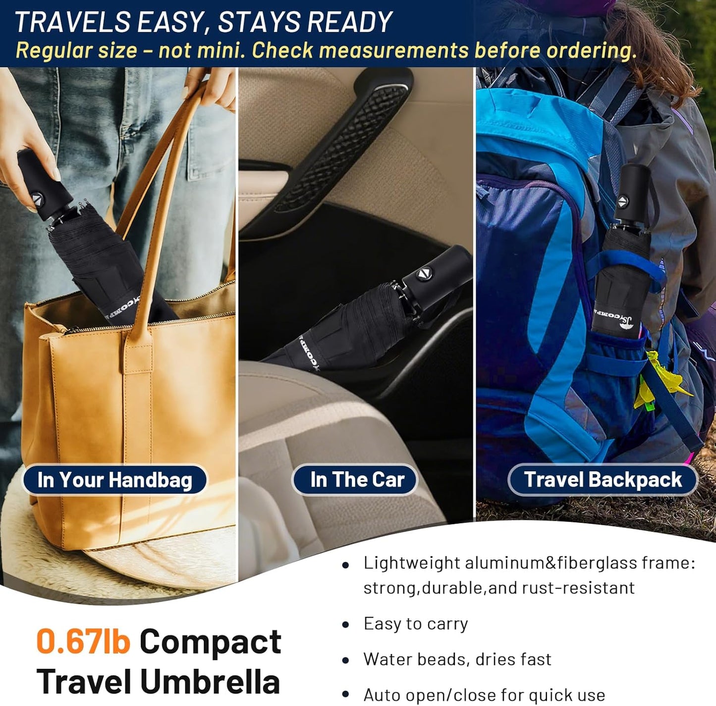SY COMPACT Travel Umbrella - Windproof Automatic Design with UV Sun Protection | Small & Compact Size