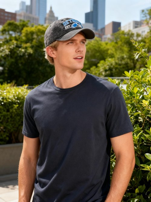 Embroidered City Detroit L Hat for Men Women Vintage Washed Denim Football Fans Hat Adjustable Cotton Baseball Cap
