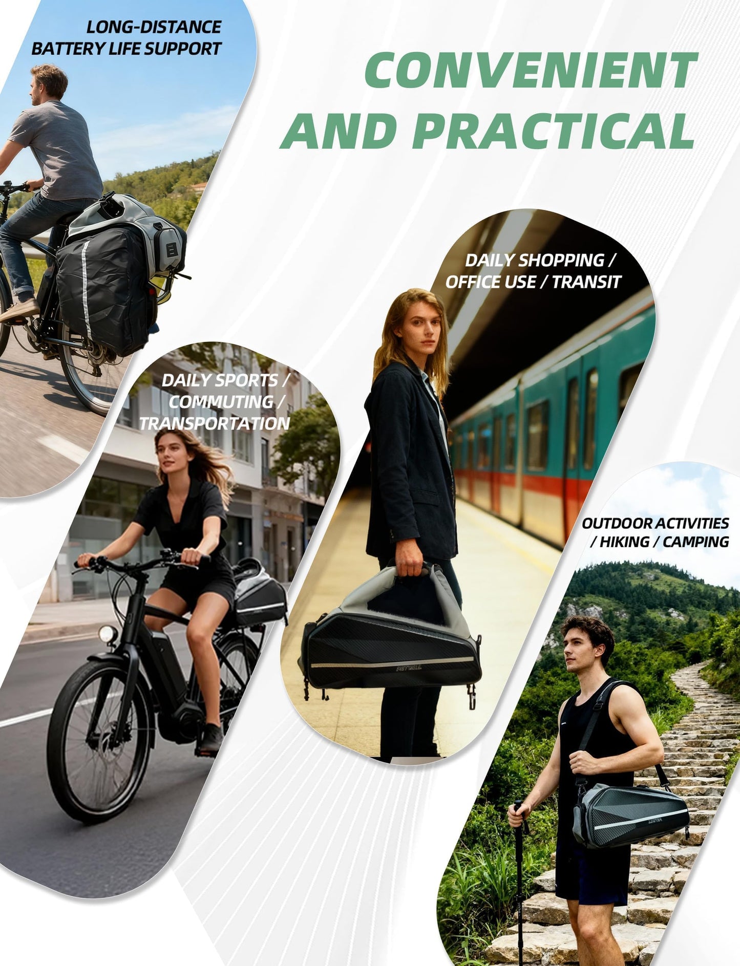 PETGILL Ebike Battery Bag，40L Hard Shell Waterproof Electric Bicycle Rear Rack Bag with Reflective Strips and Shoulder Straps，bike rack bags for ebikes，E-Bike Accessories.