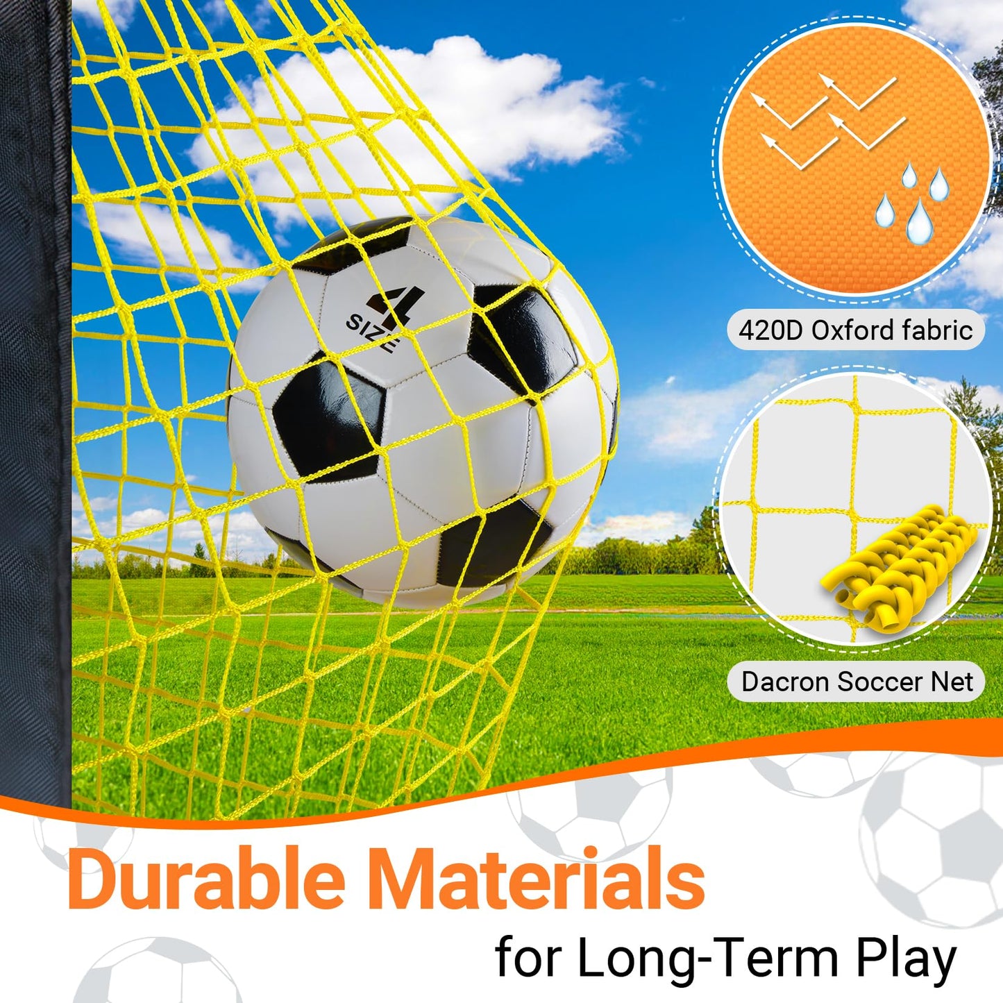 Dimples Excel Soccer Goals Kids Net for Backyard 7x5, 5x3.6, 4x3, 3x2.2 FT