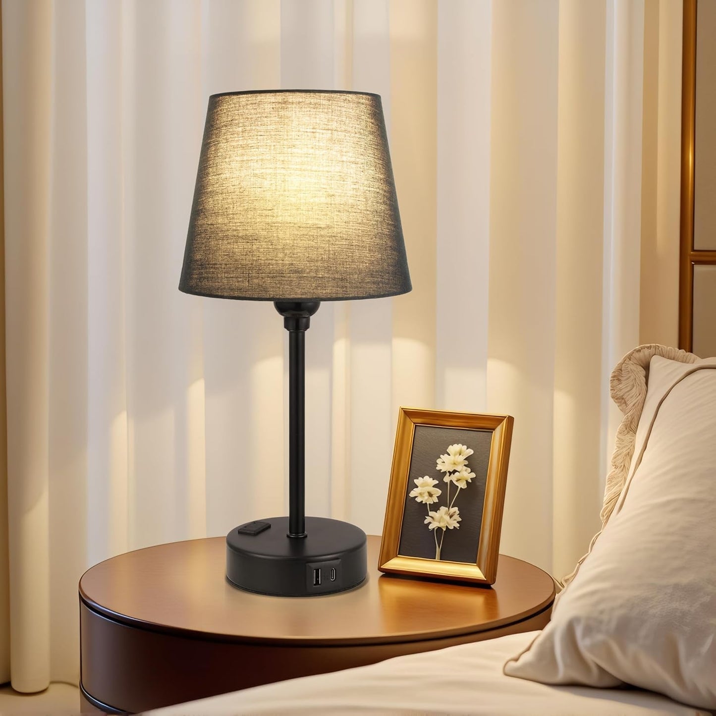 Set of 2 Mini Bedside Lamps with USB-C & AC Outlet - Dimmable Touch Nightstand Lights for Bedrooms
