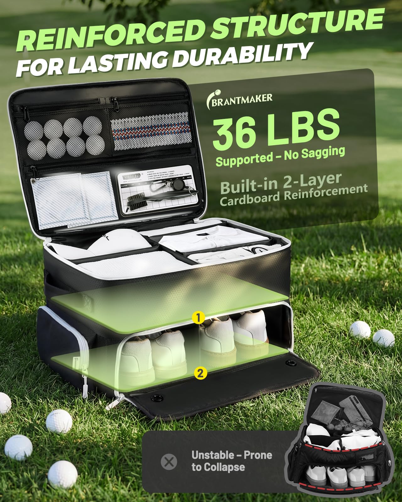 BRANTMAKER Golf Trunk Organizer, Golf Accessories for Men/Women to Storage Stuff and Gear, Cool Gifts for Golfers, Dad, Him/Her, Birthday or Father’s Day (Black)