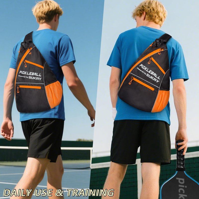 SUKRY Pickleball Bag Sling backpack with Water Bottle Holder for Men and Women Pickle ball Accessories Water-Resistant Sprot Bag