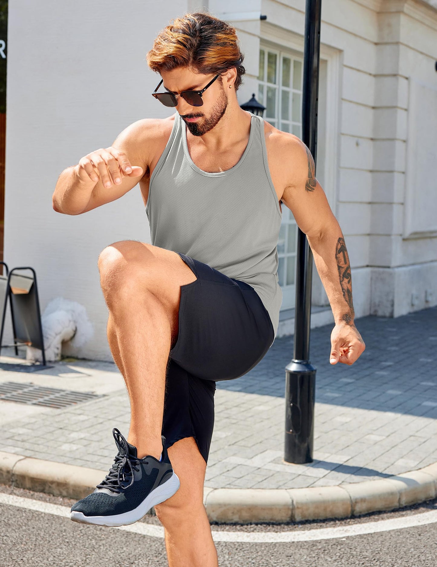 COOFANDY Sleeveless Workout Shirts for Men 3 Pack Gym Muscle Tank Tops Y-Back Running Tank Top Black/White/Light Grey Medium