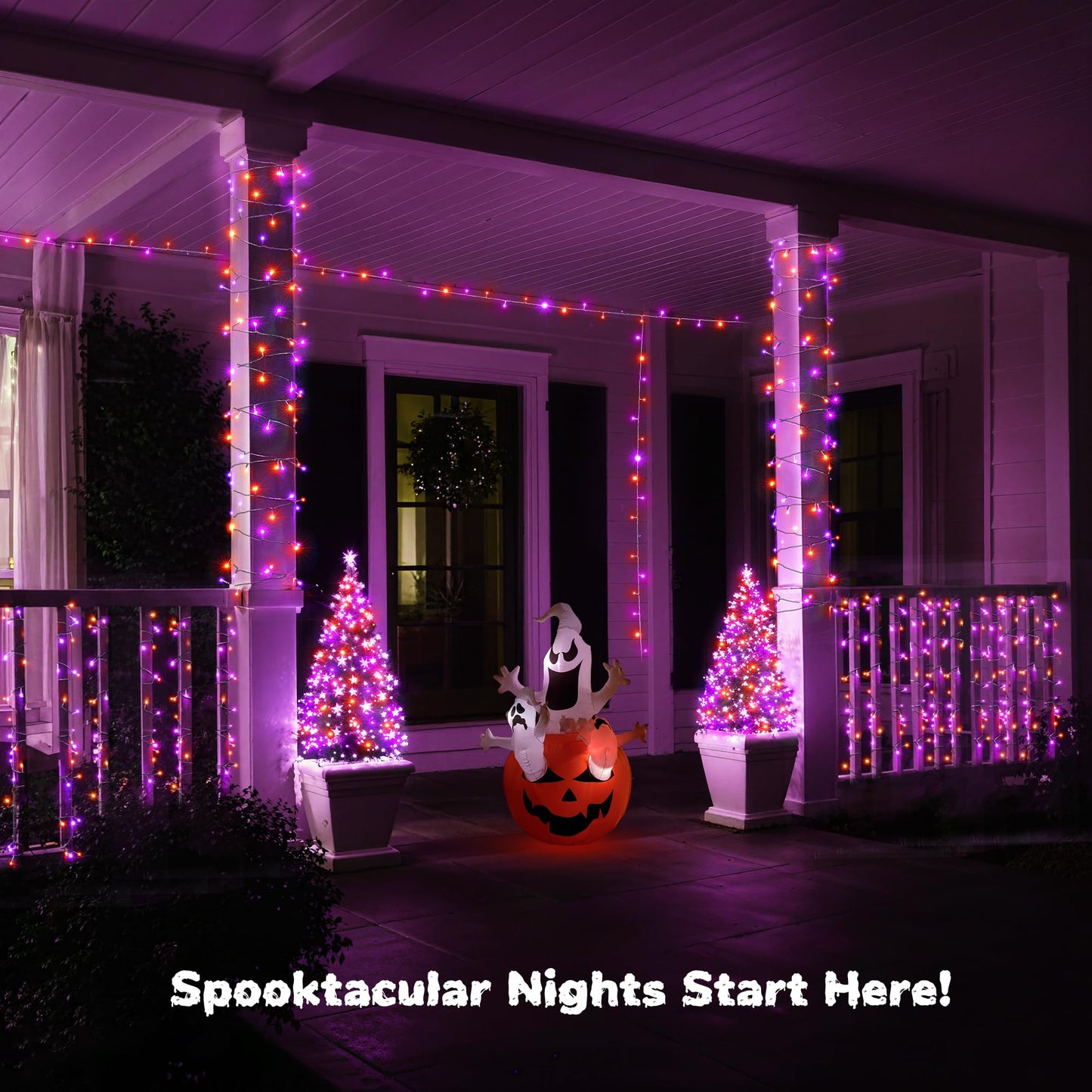 WBao Halloween Lights Orange Purple 300LED 108ft Super Bright String Lights, UL Certified, 8 Lighting Modes, Timer, Connectable, Memory & Waterproof for Indoor Outdoor Halloween Decorations