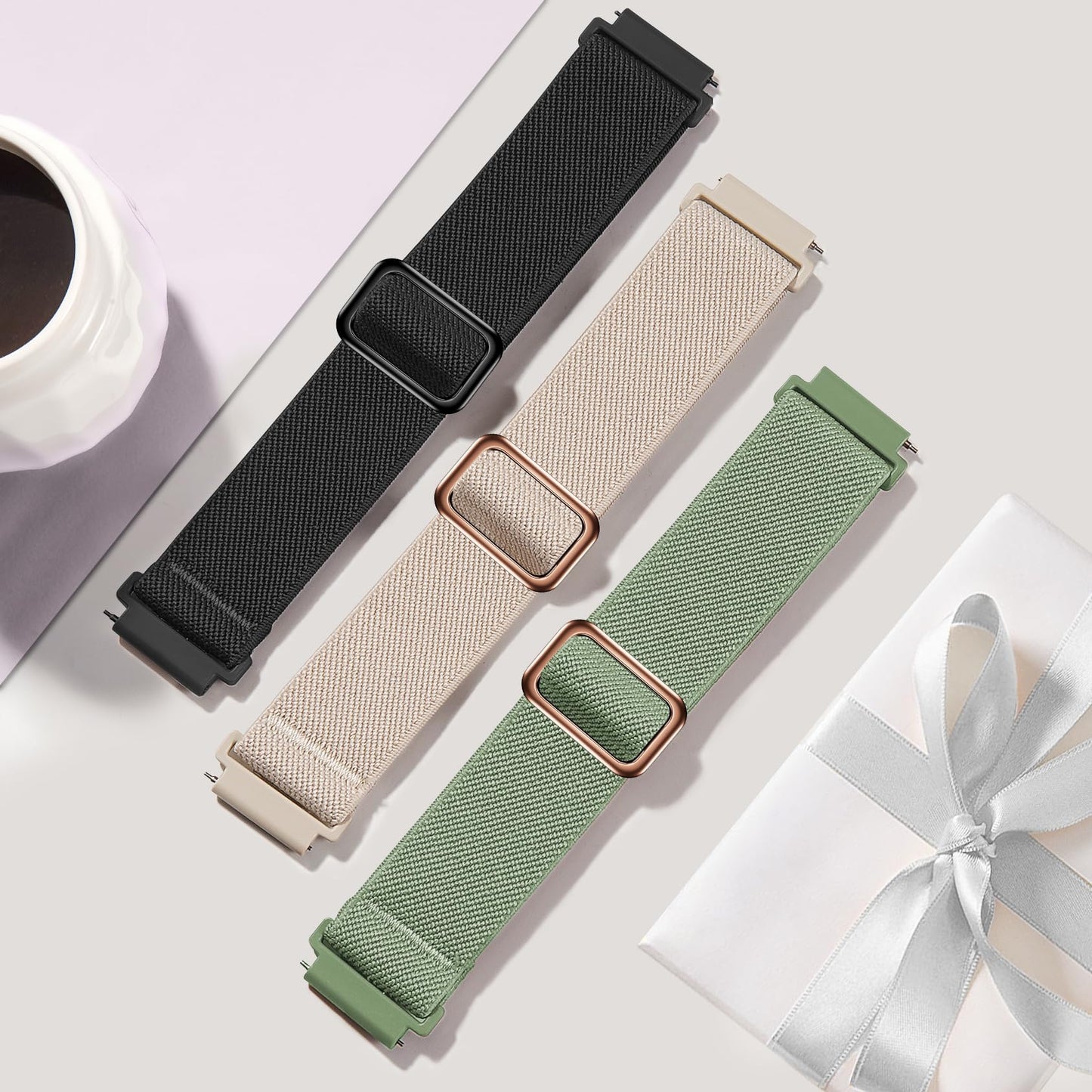 Wizvv 18mm Nylon Sport Elastic Bands Compatible with Garmin Vivoactive 4S, Venu 3S/2S Venu 4 41mm Watch Band, Forerunner 265s/255s, 3 Pack Fabric Loop Wristband Strap Replacement for Men and Women