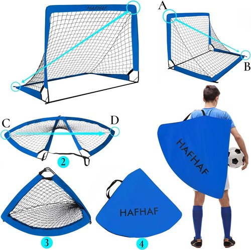 HAFHAF Portable Soccer Goals - 4x3 ft Pop-Up Net Set with Ball, Ladder & Cones for Kids' Outdoor Fun