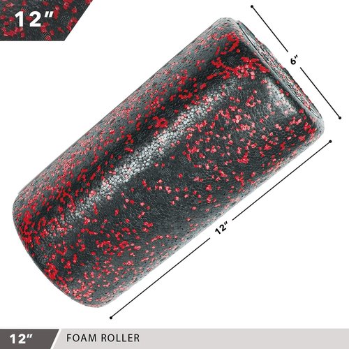 Day 1 Fitness High Density Muscle Foam Roller - Ideal for Deep Tissue Massage & Pain Relief - Speckled Red, 12”