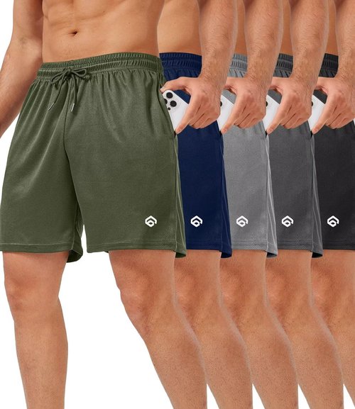 Lomsoe 5 Pack Men's Gym Shorts - Quick Dry Lightweight Athletic Running Shorts with Pockets | 5 Inch