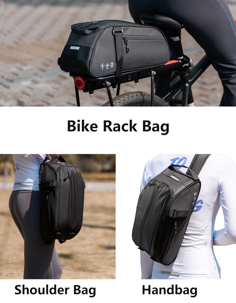 OFFBONDAGE Bike Rack Bag, Reflective Waterproof Bike Bags for Bicycles Rear Rack, 8L Bike Trunk Bag with Multi-Pocket, Bike Backpack with Shoulder Strap for Outdoor Cycling, Commuting