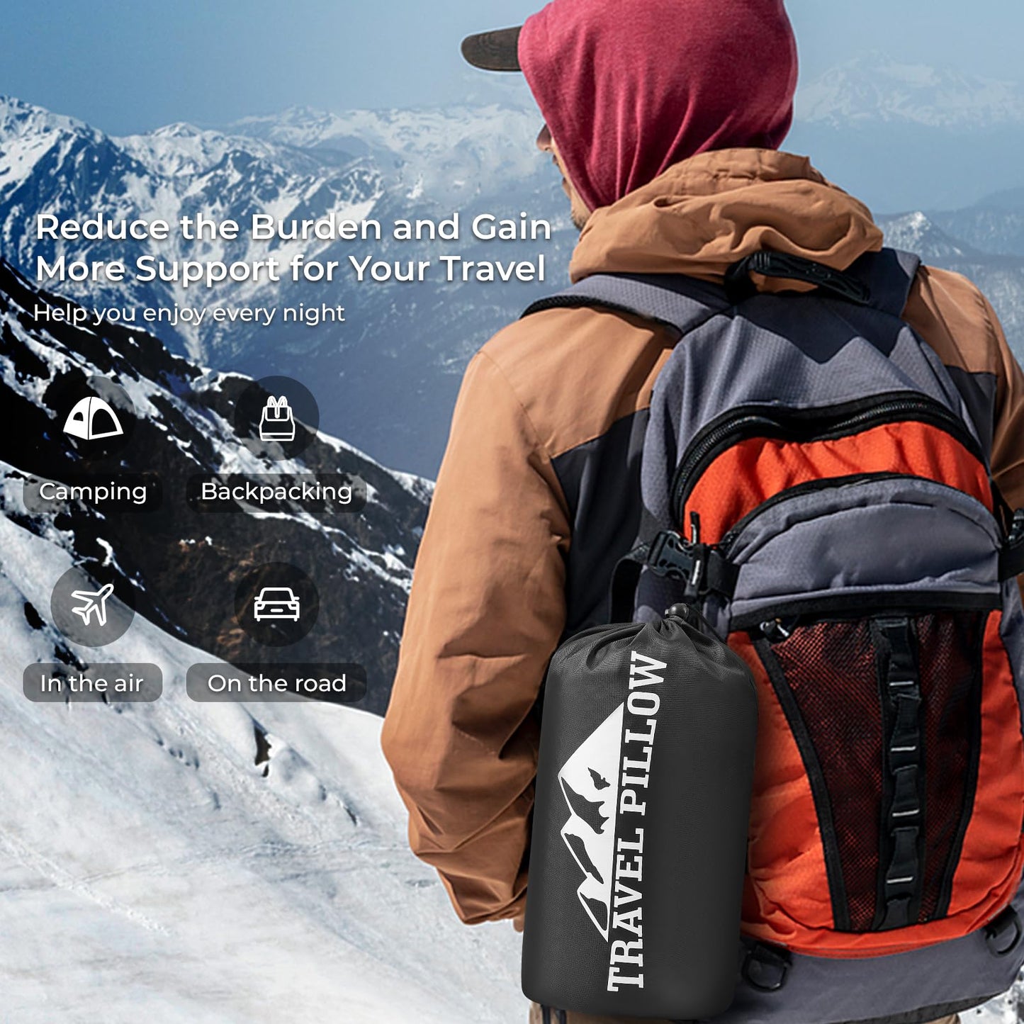 PEUJEW Travel Pillow Memory Foam Pillows, Camping Pillow-Compressible Medium Firm, Breathable Cover, Ideal Backpacking Hiking, Bed Pillows, Airplane and Car (Light Grey, S)