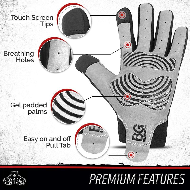 Bear Grips Weight Lifting Gloves for Men & Women | Half Finger Lifting | Full Finger Workout Gloves for Men | No Finger Exercise l Compression Weightlifting | Gym